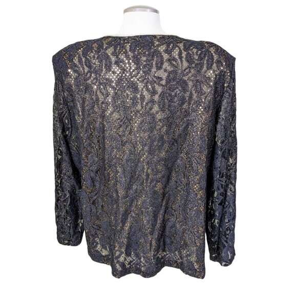 Vintage Womens Sheer Evening Jacket Plus 4XL Black Gold Sequin Rhinestone Clasp - Picture 3 of 8